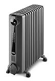 De'Longhi Radia S Digital Oil Column Heater TRRS1224EG, 12 Fin Home Heater for Medium to Large Rooms, 24-Hour Timer, LED Display, 2400W, Grey