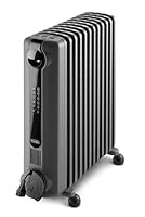 De'Longhi Radia S Digital Oil Column Heater TRRS1224EG, 12 Fin Home Heater for Medium to Large Rooms, 24-Hour Timer, LED Display, 2400W, Grey