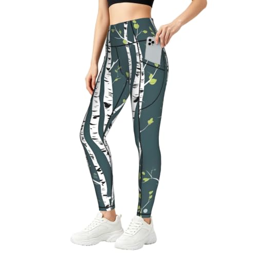 Pantalones de yoga para mujer holgados elásticos con estampado de abedul
