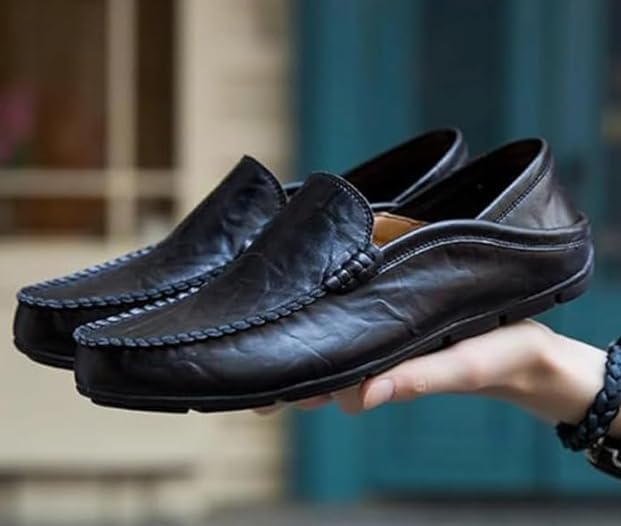 Men's Premium Genuine Leather Casual Slip on Loafers Breathable Driving Shoes Fashion Slipper - Image 2