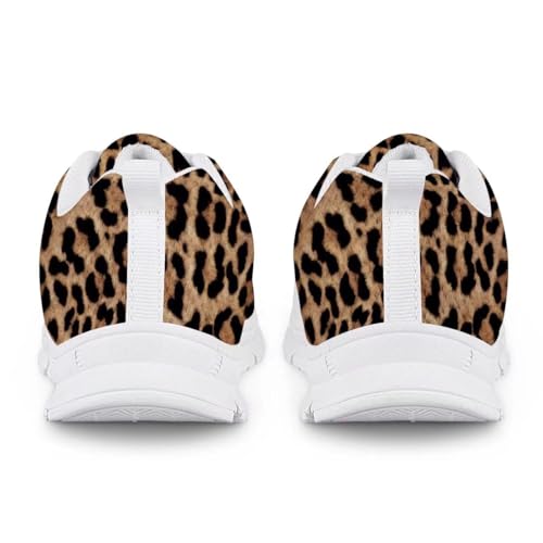 Brown Cheetah Leopard Print Kid Girls Running Sports Sneakers Cute Casual Leopard Print Walking Shoes with White Outsole Tennis Shoes