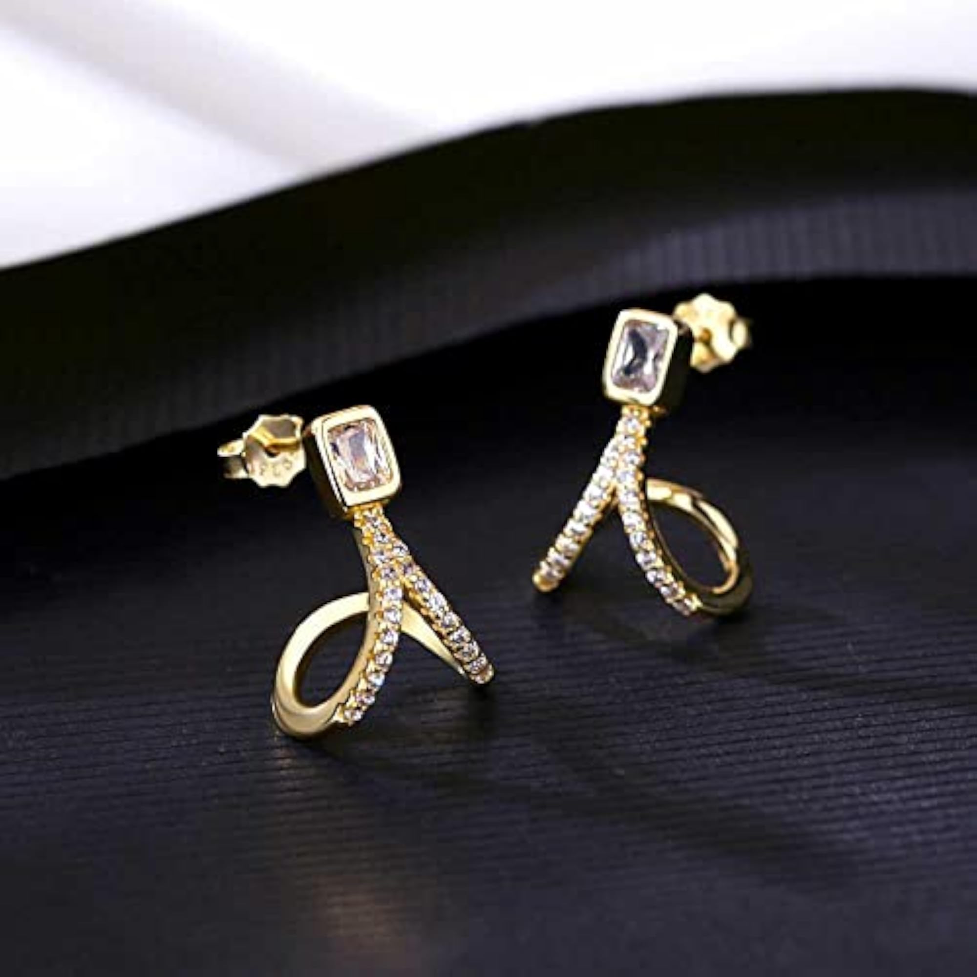 Silver Plated Curvy CZ Stud Earrings Set