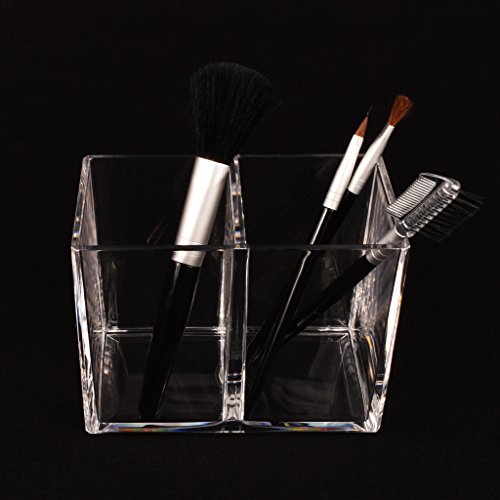 Hanlinggg Clear Acrylic Makeup Brush Holder Pen Pencil Cup Holder Cosmetic Storage Case Desktop Stationery Organizer With 2 Compartments For Home Office And School #TOP3