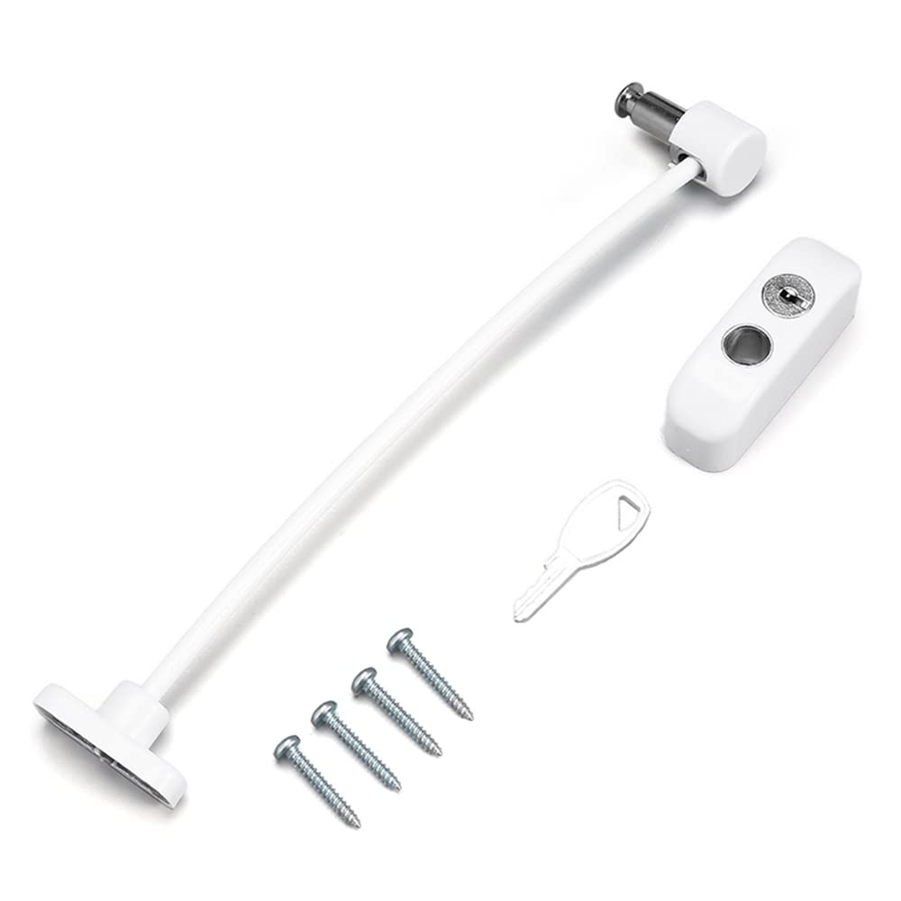 Baby Window Restrictor Locks Window Lock for Child Safety Window Security Wire Catch with Screws Keys Perfect for Home Public and Commercial Applications-White