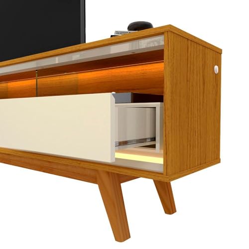 Painel Ripado com Rack para Tv até 75 Polegadas Led 3 Gavetas 2 Prateleiras com Pés 230cm Nobre Geli