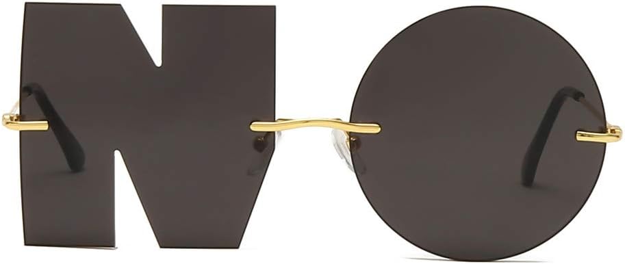 Letter NO Party Rimless Irregular Design Sunglasses For Men/Women UV400 Streetwear Eyewears (black) - Image 3