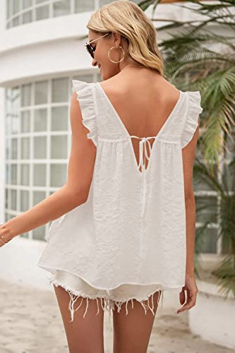 Zaful Women's V Neck Tunic Tops Ruffle Sleeve Blouses Lace Hollow Out Loose Babydoll Tank Shirts #TOP2
