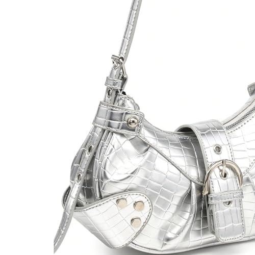 Image of Women's Y2K Purse Shoulder Bag Top Handle Handbag Small Punk Hobo Clutch Purses Bags Trendy Trendy Leather Buckle Punk Purses