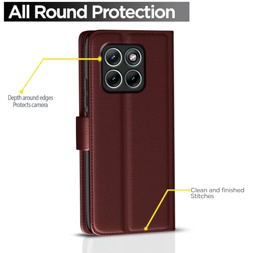 Image of Pikkme Flip Cover for Motorola Moto Edge 70 Fusion 5G Leather Finish | Inside TPU with Card Pockets | Wallet Stand and Shock Proof | Complete Protection Flip Case (Brown)