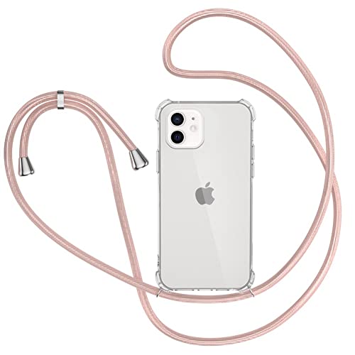 Handykette Hülle für iPhone 11 mit Band, Transparent Silikon Handyhülle für iPhone 11 mit Kette Stossfest Schutzhülle - Schnur mit Case zum Umhängen in Roségold