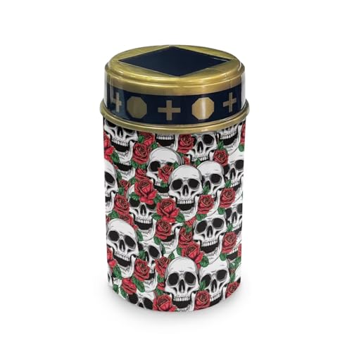 HUGS IDEA Luces solares de calavera, luces de cementerio de rosas rojas para tumba, impermeable, decoración de cementerio, linterna solar conmemorativa para tumbas, jardines religiosos y noche de