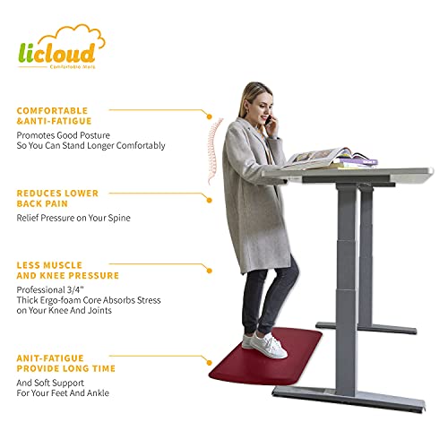 Licloud Anti Fatigue Comfort Floor Mat 20"X39"X3/4" Professional Grade Quality Perfect For Standing Desks, Kitchens, And Laundry - Relieve Feet, Knees, And Back Pain(Red) #TOP2