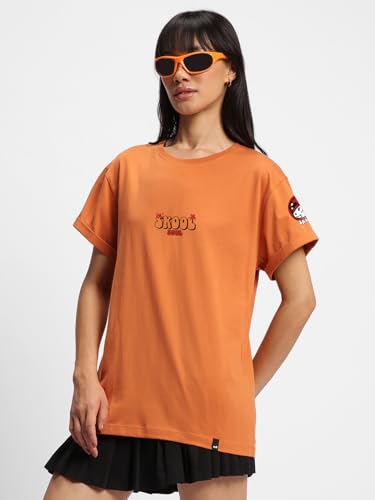 Image of Bewakoof Women's Typography 100% Cotton T-Shirt - Boyfriend Fit, Round Neck, Half Sleeves