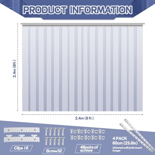 Image of Juexica 96 x 96 Inch PVC Strip Door Curtain Kit, Heavy Duty Waterproof Clear Door Curtain for Walk-in Cooler, Freezer, Warehouse & Garage, Hurricane Shutters, Energy Saving and Easy Install(Clear)