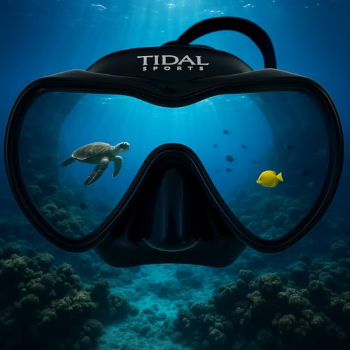 Tidal Mask - Advanced Anti Fog Diving Mask for Scuba Diving, Snorkeling, and Free Diving. Wide-Angle Single Lens. Best Anti Fog Scuba Mask, Snorkel Mask, Dive Mask for Adults. (Black/Clear Lens).