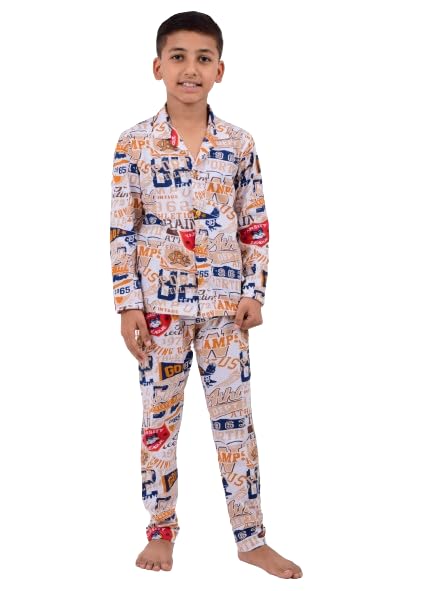 Image of 3BROS Kid's Pure Cotton Full Sleeves Night Suit /Dress for Boys /Girls Full Pajama & Top Sleep Suit Combo Set