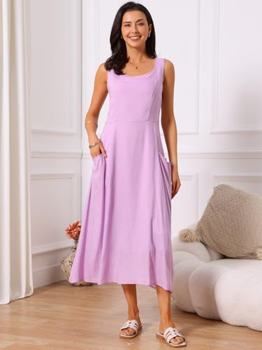 Image of Seta T Women's Linen Dresses Summer Sleeveless Sundress Casual Loose Flowy Midi Tank Beach Dress