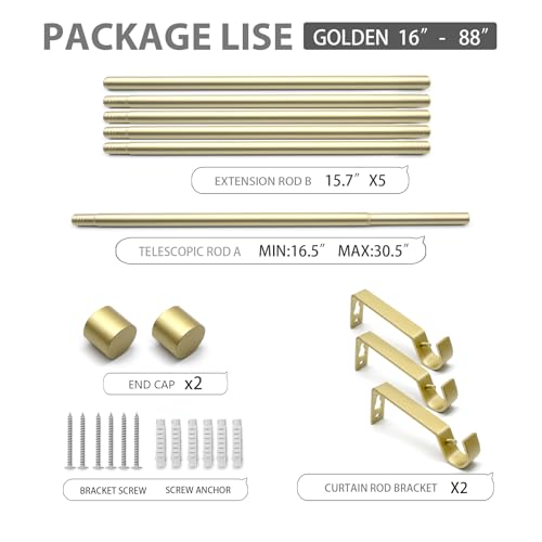 Curtain Rods Modern Minimalist Style,3/4 Inch Diameter Adjustable Curtain Rods for Windows, 16-88", Gold by VKR - Image 2