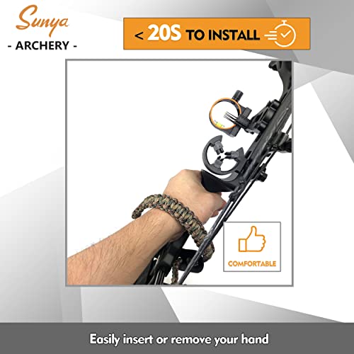 Sunya Archery Bow Wrist Sling, 550 Paracord Strap Comfortable On Hand.100% Full Grain Leather Yoke, Multiple Camo Colors.fit Compound Bow Stabilizer & Recurve. (Expedition Camo 29-6896) #TOP2