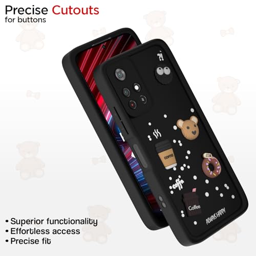 Image of Outlouders Back Cover for Redmi Note 11T 5G / Poco M4 Pro 5G | 3D Cartoon Cute Fun Bear | Silicone Full Body Protection Bumper Case (Black)