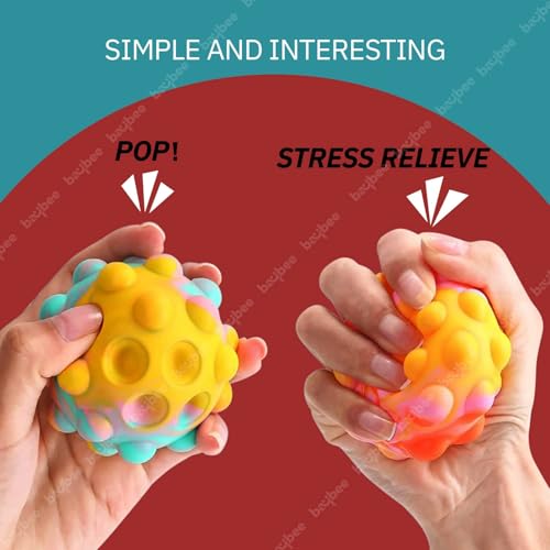 Image of Baybee Pop It Light-Up Fidget Ball Toys for Kids & Adults | Sensory Stress Relief Balls | Silicone Push Pop It Toy for Anxiety & Focus | Durable Squeeze Toy for Kids 3+ Years - Pack of 3