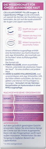 NIVEA Cellular Expert Filler Augen & Lippen Konturpflege, straffende Anti-Falten Augencreme mit Hyaluron- & Folsäure, Lippenpflege zur Straffung der Lippenkontur (15 ml)