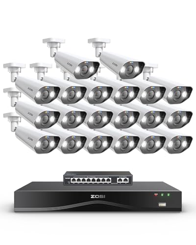 ZOSI 4K Kit de Sécurité PoE NVR Extensible à 32CH, 20pcs Caméra de Surveillance avec 8 Ports PoE Switch Commutateur, Détection Personne/Véhicule, 4TB HDD Vision Nuit Couleur, Audio Bidirectionnel