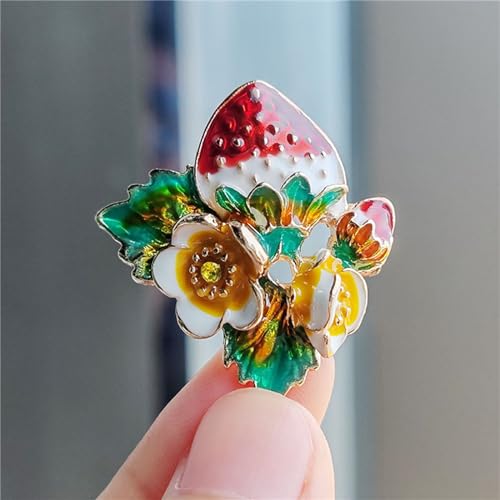 Image of coadipress Cute Strawberry Enamel Brooch Pins for Women Red Strawberry Dripping Oil Fruit Brooches Fashion Elegant Fruit Lapel Pin Badge Jewelry Gift