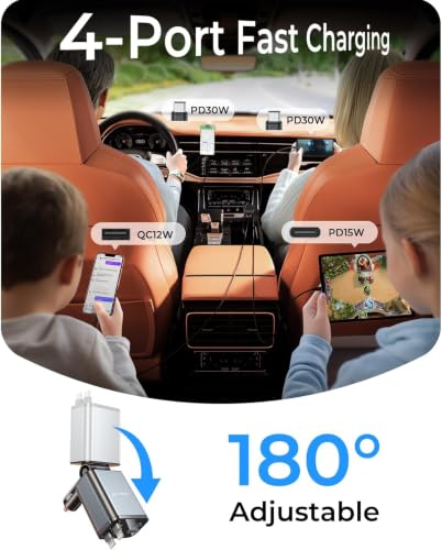 Image of Retractable Car Charger for iPhone 17, 69W 4 in 1 USB C Car Charger Fast Charging with Type C Cable Cigarette Lighter Adapter for iPhone 17 16 Pro Max Samsung S25 iPad, Car Accessories for Men