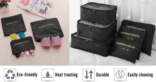 Image of 6 in 1 Polyester Secret Pouch Travel Bag Packing Cubes Laundry Bag with Undergarments & Cloth Storage Organizer Travelling Set /Suitcase Cloth Cube Bag (BLACK 6 in 1 Travel Bag)