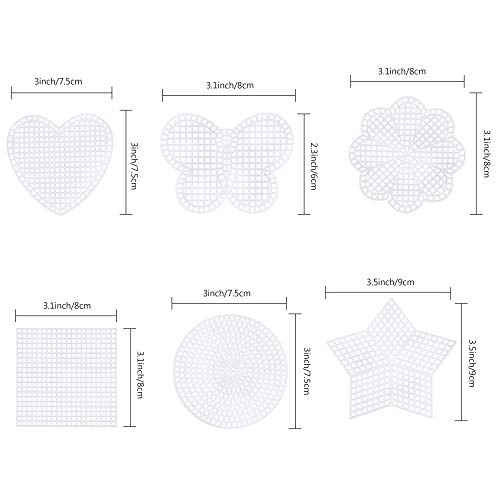 image for Pllieay 60 Pieces Mesh Plastic Canvas Kit Including 6 Shapes 3 Inch Cl