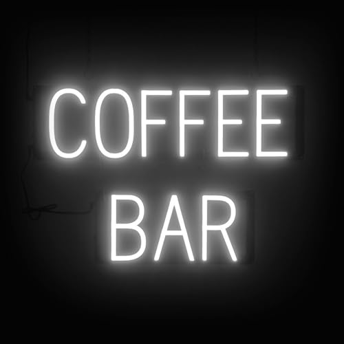 Image of SpellBrite LED Neon COFFEE BAR Sign for Business - White, 23 inch x 15 inch | Ultra-Bright Click-Together Signage for Cafes, with Visibility from 500 Feet - 8 Animations, 6 Brightness Settings