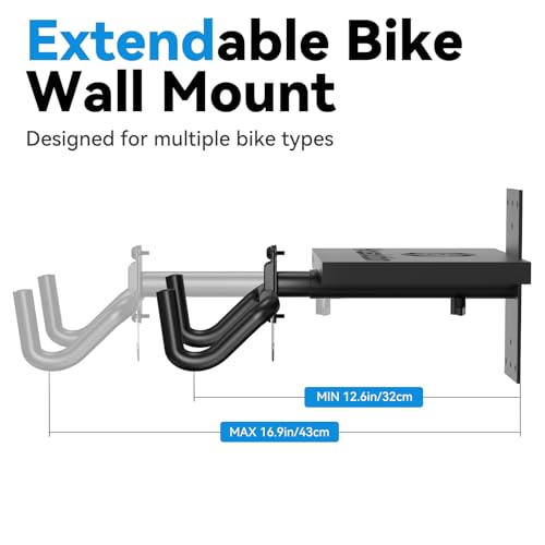 Image of Housolution Bike Wall Mount Horizontal with Shelf- EVA Foam Padded up to 48.5LBS, Carbon Steel, Heavy-Duty Adjustable Bikes Wall Hanger for Road, Mountain and Hybrid Bikes, Bike Hooks for Garage
