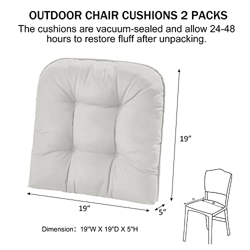 Downluxe Outdoor Chair Cushions, Waterproof Tufted Overstuffed U-Shaped Memory Foam Seat Cushions For Patio Funiture, 19" X 19" X 5", Light Grey, 2 Pack #TOP5