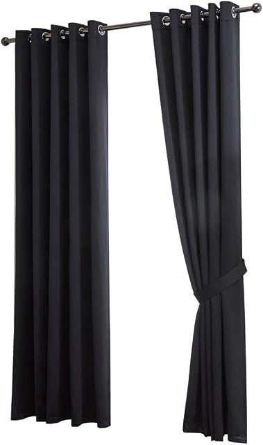 John Aird Eyelet Thermal Energy Saving Blackout Curtains Inc Tie Backs (Black, 117cm Width x 137cm Drop (46"x 54")