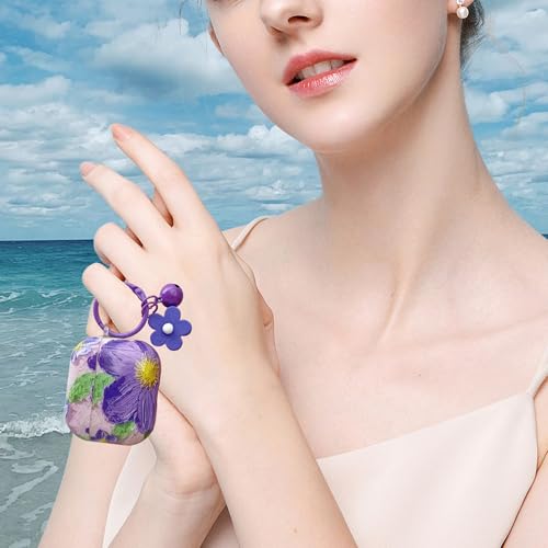 Oil Retro Painting Purple Flower Cover for AirPods Pro 2nd/1st Generation Case Floral, Colorful Hard Full Protective Silicone Accessories Set for AirPods Pro 2 Cases for Girl Women Purple, 2019/2022 — view 6
