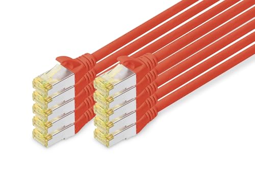 DIGITUS Câble LAN Cat 6A - 2m - 10 pièces - RJ45 Câble réseau - S/FTP Blindé - Compatible Cat-6 & Cat-7 - Rouge