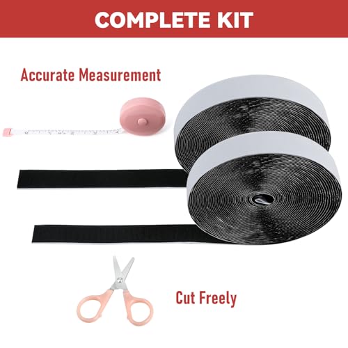 Image of 32Ft *1 Inch Hook and Loop Tape with Adhesive Back, Heavy Duty Double Sided Adhesive Strips, Strong Sticky Strips Roll for Home /Office /School /Car, Black