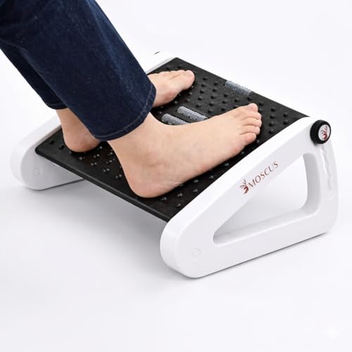 Image of Moscus Ergonomic Footrest for Office Chair, Footrest Under Desk with Massager & Acupressure Surface, Improves Posture, Relieves Back & Leg Pain, Black & White