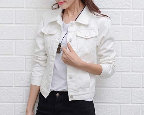 WSLCN Jaqueta Jeans Curta Feminina Cropped Destruida Boyfriend Manga Comprida Branco Tamanho G (Asiá
