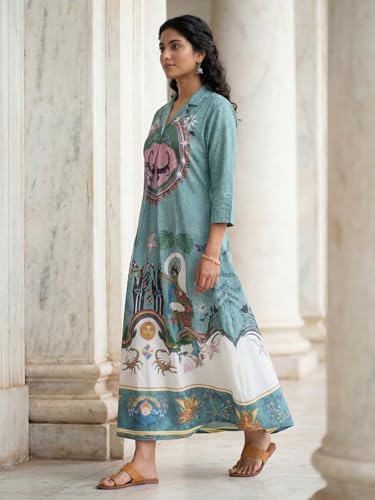 Image of HELLCAT Floral Brown Women Dress|New Trending Dress for Women|Western 3 /4 Sleeve A-line