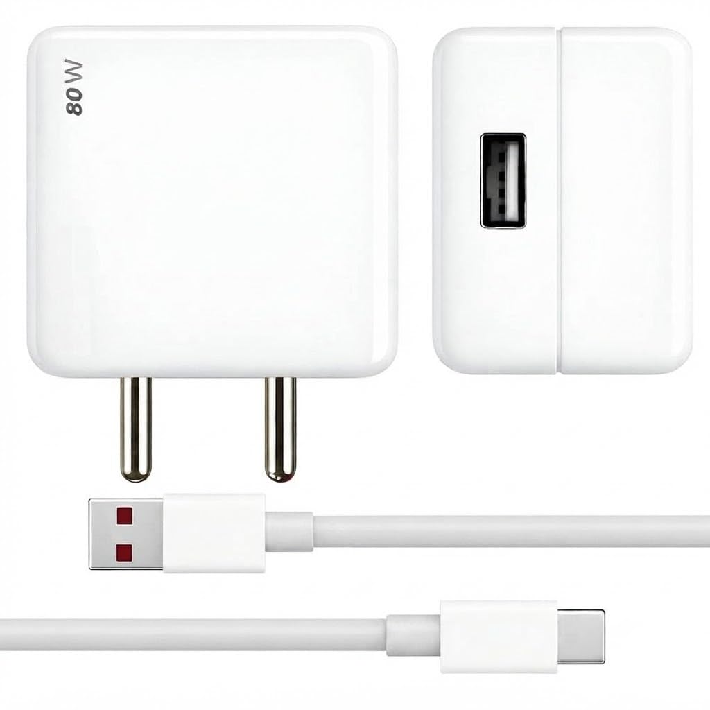 80W Type-C Charger for Op-po Ace2 Original QC Adapter Type C 3.0A High Speed Fast Turbo Charge QC 3.0 Smart SinglePort with 1m Type-C Charging & Sync Cable (White, Dash, SH.A6)-image-36