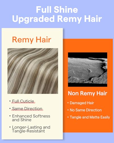 Image of Full Shine Clip in Extension Ash Blonde Highlight Light Blonde, 18 Inch | Hair Extensions Real Human Hair, Straight Natural Hair Extensions Clip ins, Double Weft, Add Thickness, 7 Pcs 120g