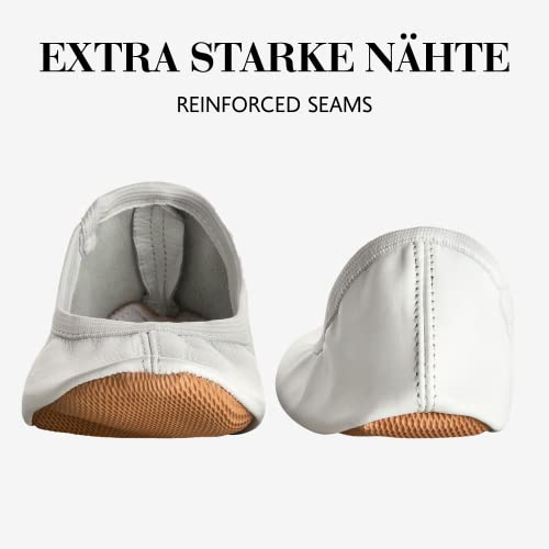 Siegertreppchen® Gymschoenen van leer, maat 26 - 40, wit, gymnastiekschoenen voor kinderen en volwassenen, ademend en… - Image 5