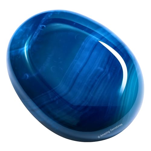 Image of Amazing Gemstone Blue Onyx Crystals and Healing Stones - Large Palm Stone Crystals Piedra - Crystal for Good Luck, Balanced Positive Energy, Meditation - Unique Stocking Stuffers Gifts for Women, Men
