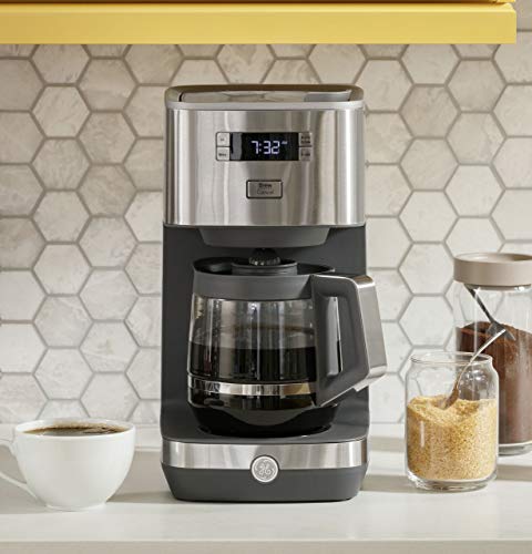 Image of GE Drip Coffee Maker With Timer | 12-Cup Glass Carafe Coffee Pot With Warming Plate | Adjustable Brew Strength | Wide Shower Head for Maximum Flavor | Kitchen Essentials | Stainless Steel