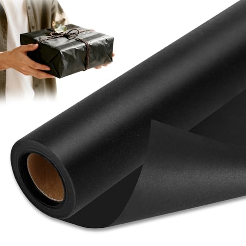 Staranry 38 cm x 10 m Geschenkpapier Schwarz, Schwarzes Geschenkpapier, Einfarbig, Perlglanzpapier, Geburtstag für Verpackung Hochzeit Kunsthandwerk Kleine Weihnachten Halloween