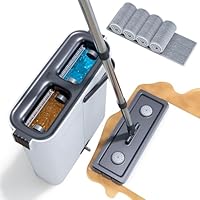 CTIME Bodenwischer Set, Wischmopp Set mit Eimer mit 4 Waschbaren Mikrofaser-Pads, Hand-Frei Wischmop Wischmop, Putzeimer mit Auswringfunktion für Hartholz Laminat Fliesen (33cm)