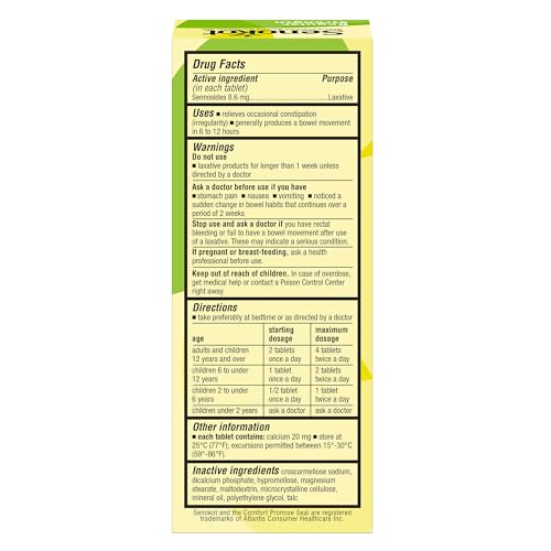 Image of Senokot Regular Strength Laxatives for Constipation, Senna Laxative Tablets, 100 Count, Constipation Relief for Adults, Senna Tablets (Pack of 12)