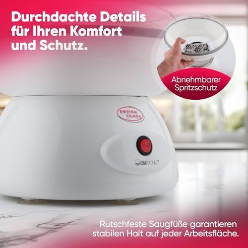Clatronic Zuckerwatten-Maker | Süße Leckereien für jede Party | Zuckerwattemaschine mit Quarz-Heizelement | Große Zuckerwattenschale | Transparenter Spritzschutz | inkl. Messlöffel | ZWM 3478 – Bild 6
